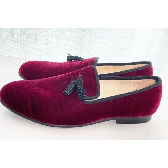 Merlutti Burgundy Black Velvet Tassel Prom Wedding Loafers Shoes Size 14 - Picture 3 of 5